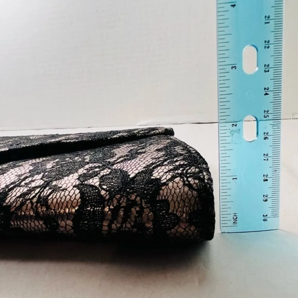 Neiman Marcus vintage rose gold and black lace evening purse